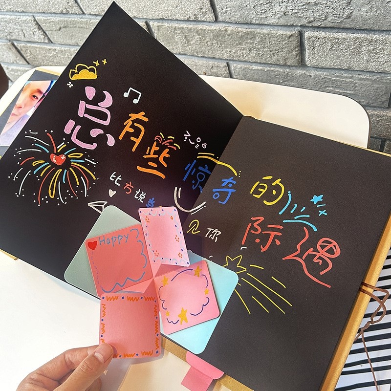 风琴折叠小相册本空白封面复古牛皮纸手工成长纪念册创意礼物