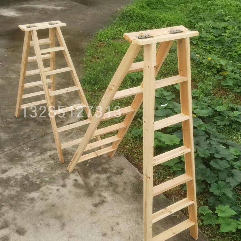木人字梯子人字楼梯 木质 人字梯家用 人字梯 双侧 实木 工程梯子