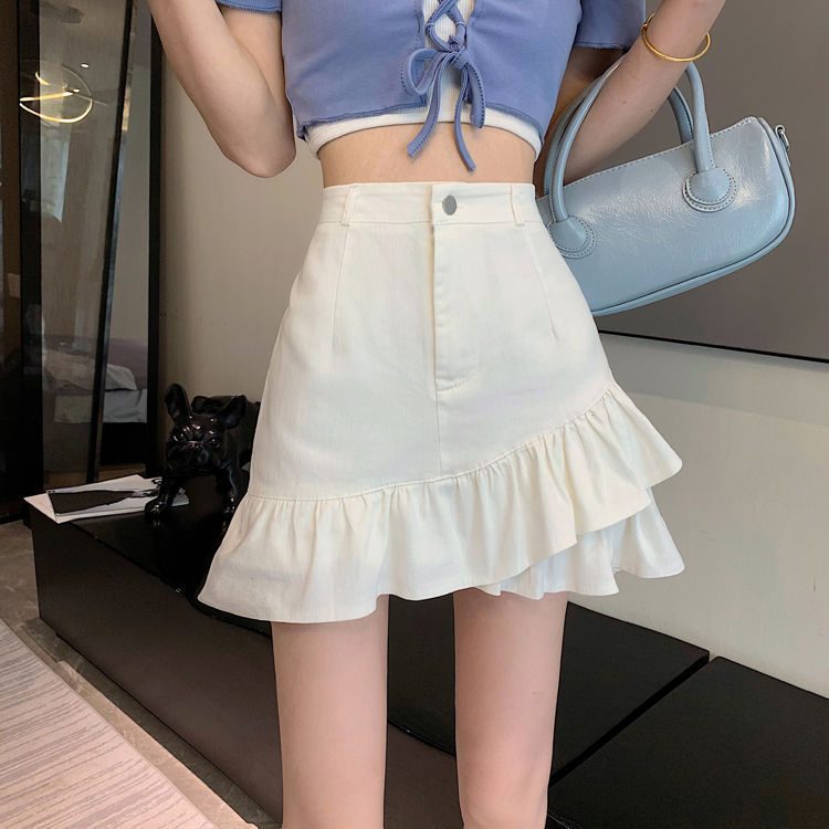 时尚短裙子不规则荷叶边半身裙女夏季韩版鱼尾裙高腰修身A字包臀