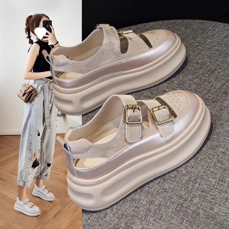 厚底包头魔术贴凉鞋女夏季外穿时尚2025新款高级感百搭配裙子单鞋