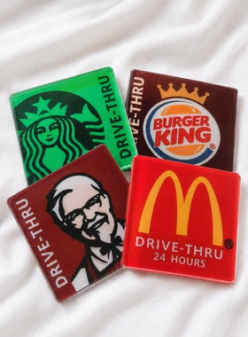 m记冰箱贴kfc汉堡王logo得来速咖啡亚克力ins简约厨房磁吸装饰贴