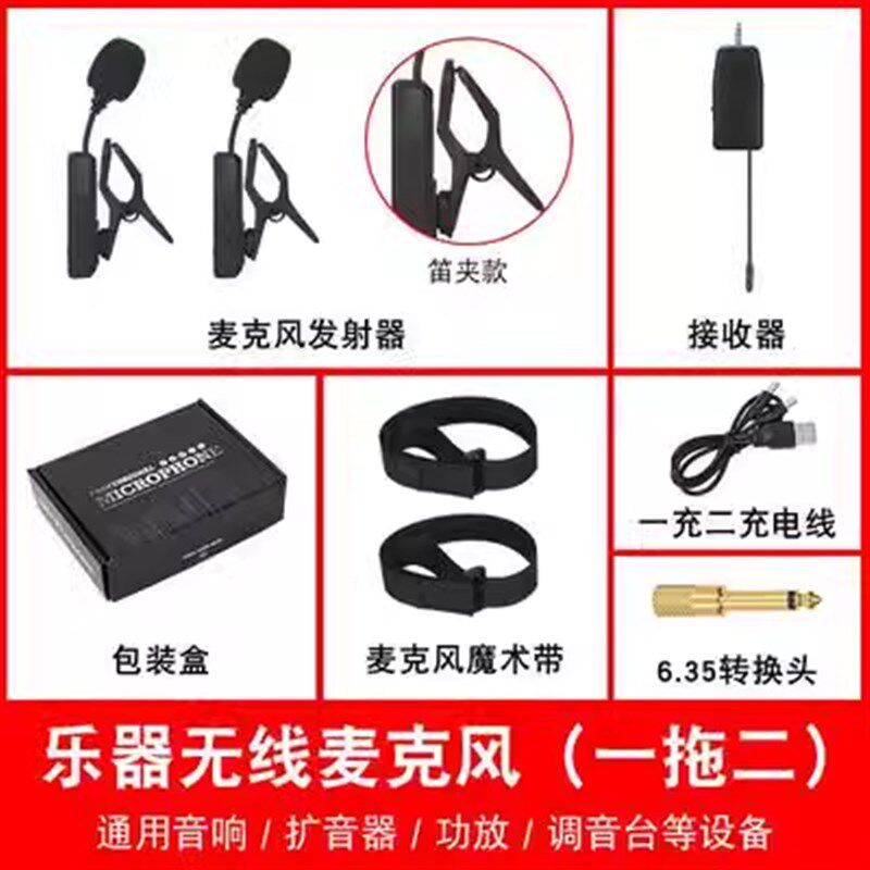 葫芦丝笛子二胡萨克斯小提琴专用无线拾音器麦克风户外舞台小话筒