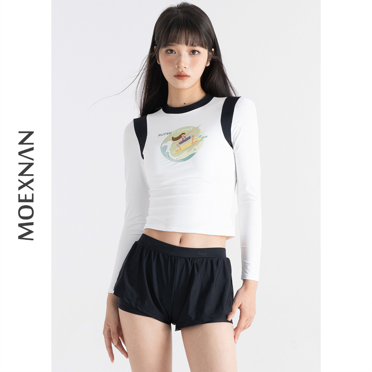 新款性感分体长袖平角防晒泳衣女遮肚显瘦小胸保守学生泡温泉泳装