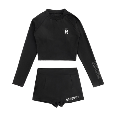 新款高腰长袖平角泳衣女温泉