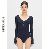 防晒遮肚显瘦度假保守小胸学生泡温泉泳装 新款 性感连体泳衣女长袖