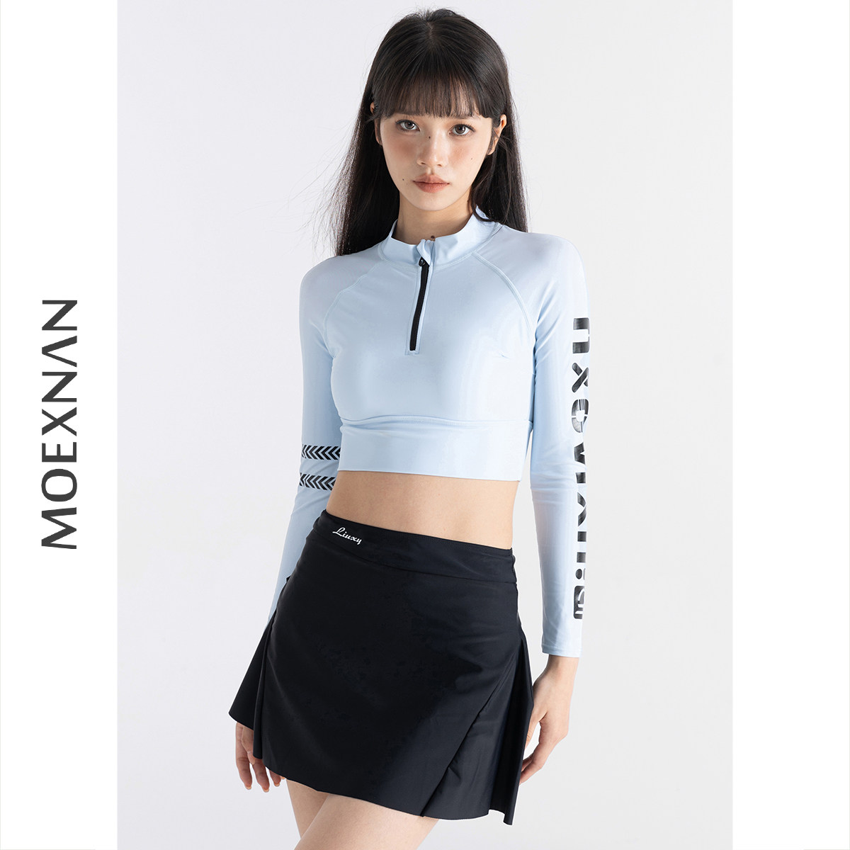 新款性感分体长袖裙式泳衣女防晒遮肚显瘦小胸保守学生泳装泡温泉