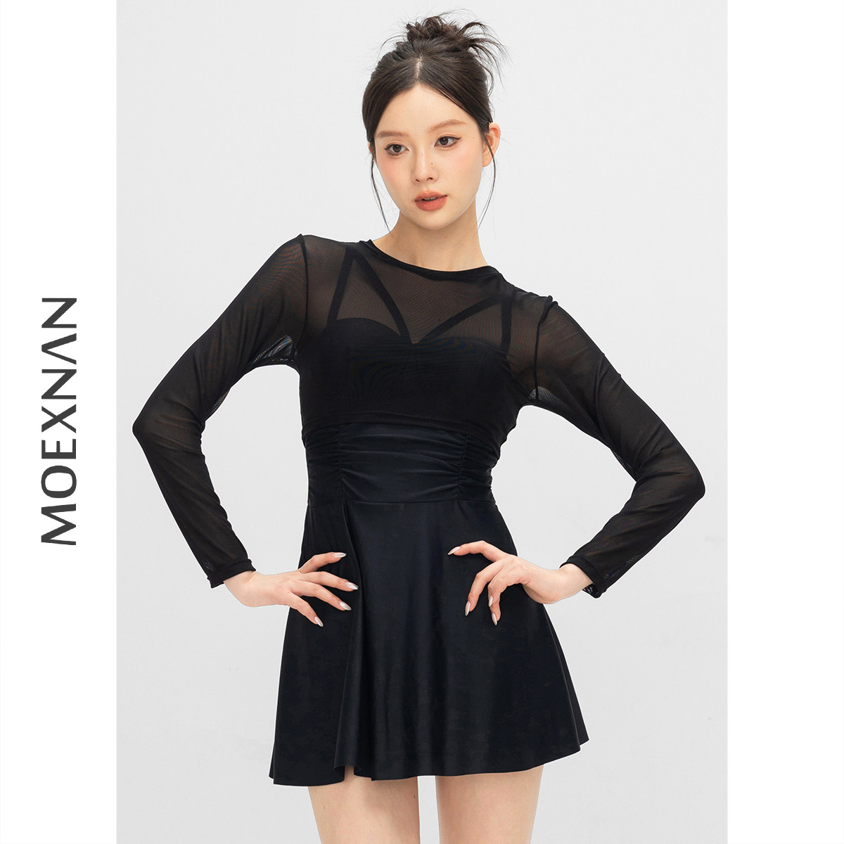 moexnan长袖防晒连体裙式泳衣
