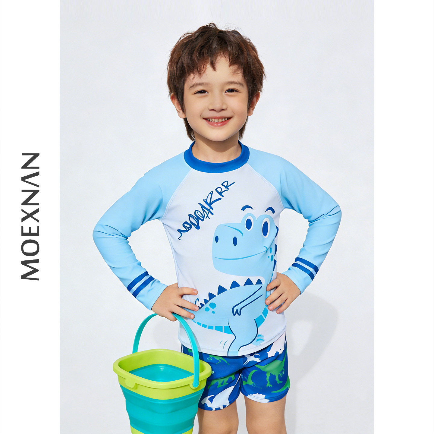 儿童泳衣男童恐龙卡通分体长袖防晒速干男孩泳裤套装夏日游泳馆