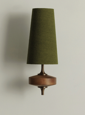 绿色中古壁灯 实木布艺卧室床头灯 客厅背景墙壁挂灯 走廊过道灯