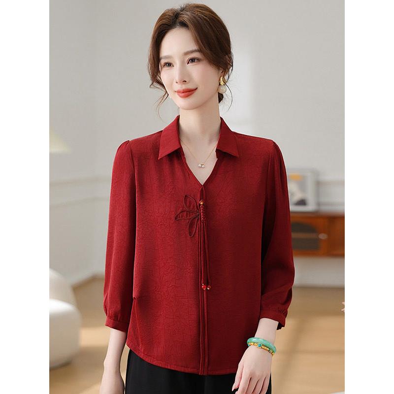 新款结婚礼服妈妈秋装红色上衣服女儿年轻夏喜婆婆婚宴高贵套装穿
