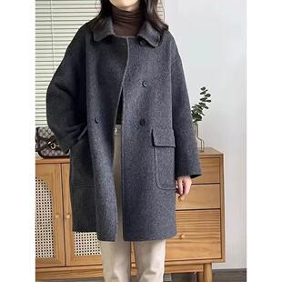 灰色双面羊绒大衣女士2025秋冬季新款中长款高端羊毛呢子外套宽松