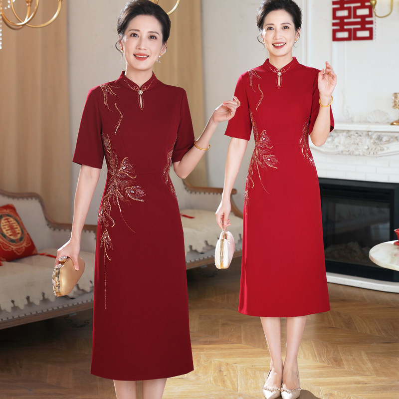 五一喜婆婆新款中老年结婚宴连衣裙礼服妈妈装高端平时可穿裙子女