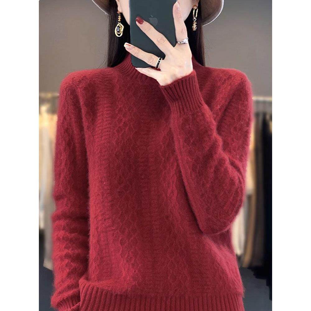 胖mm大码女装冬季款半高领宽松百搭衫针织羊毛衫上衣显瘦纯色毛衣