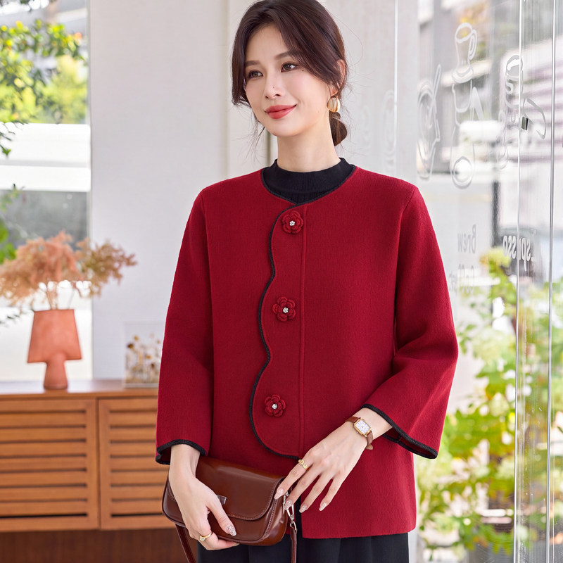 中老年春秋喜婆婆婚宴外套2026新款贵夫人妈妈大码针织羊绒上衣女