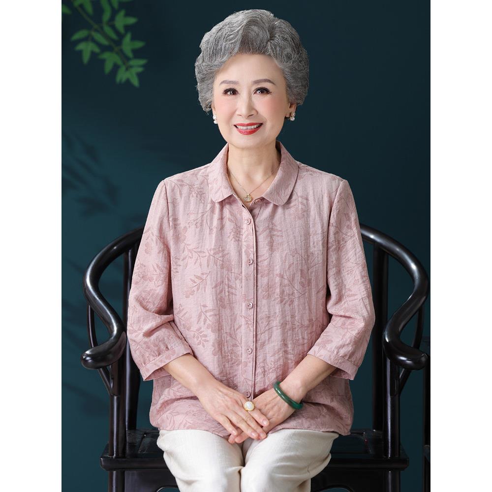 中老年人衬衣女2026新款妈妈棉麻衬衫洋气减龄小衫贵夫人宽松上衣
