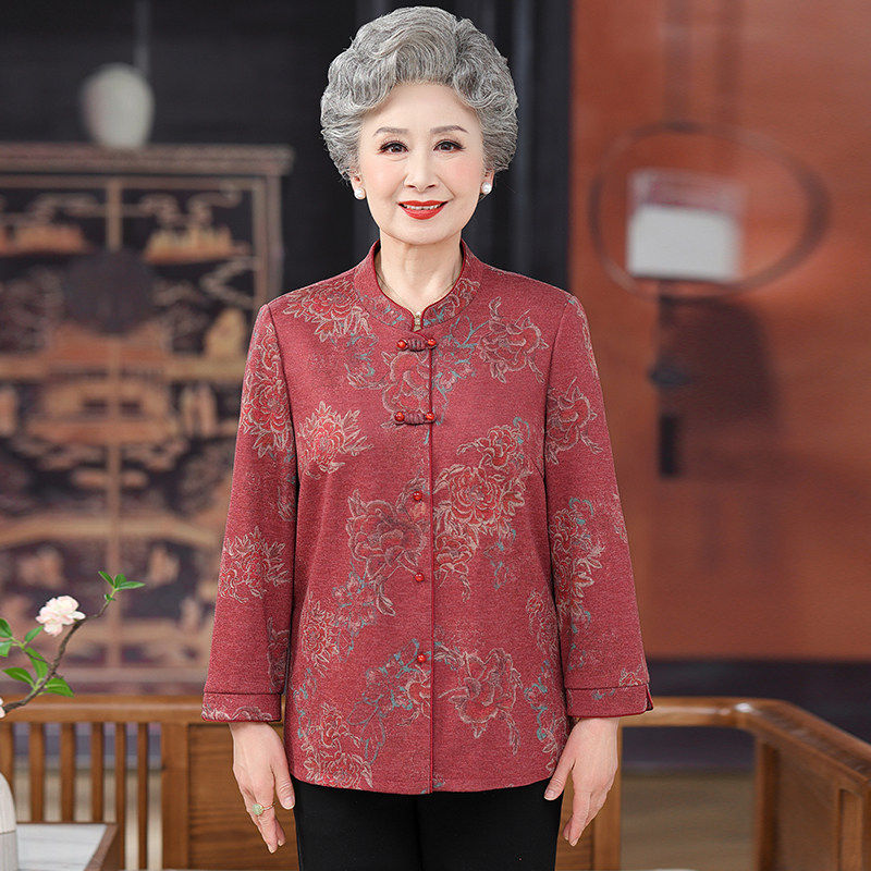 中老年人妈妈长袖春装衬衫奶奶立领新中式国风衬衣老太太薄款外套
