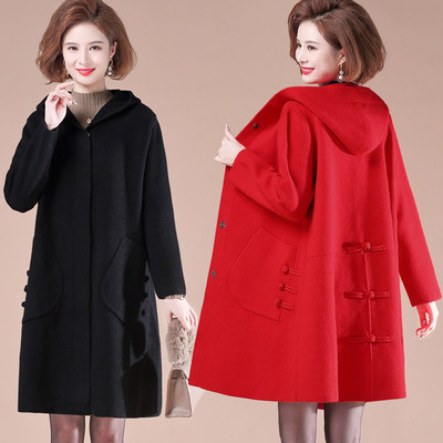 中老年人女装秋冬双面毛呢子外套加肥加大码胖妈妈装高贵羊绒大衣