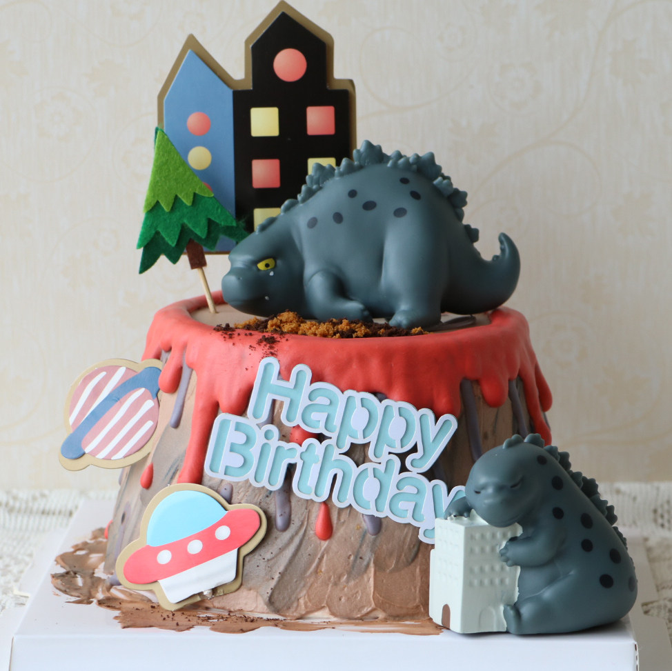 哥斯拉蛋糕装饰摆件 插牌树生日主题情景n烘焙配件男孩儿童装扮