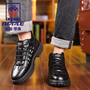 棉靴子男真皮系带加绒保暖休闲高帮皮靴 新款 苹果 APPLE鳄鱼纹冬季