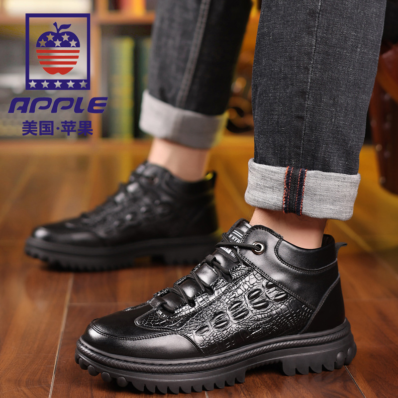 加绒马丁靴男冬季2025新款牛皮棉鞋男雪地靴防滑保暖中年