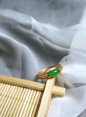 绿色戒指如意花纹指环女镶嵌复古马鞍戒环气质民族风戒指女士款