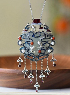 鲤鱼珐琅复古气质吊坠新年春节白色石古风项链女款宫廷风汉服配饰