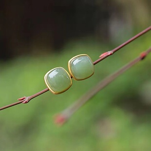 方形耳钉碧绿色中国风耳饰耳环小众个性时尚设计民族风耳钉女士款