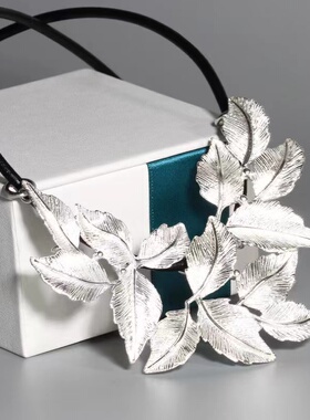 金枝玉叶双环吊坠复古做旧民族风树叶叶子项链挂件小众设计女士款