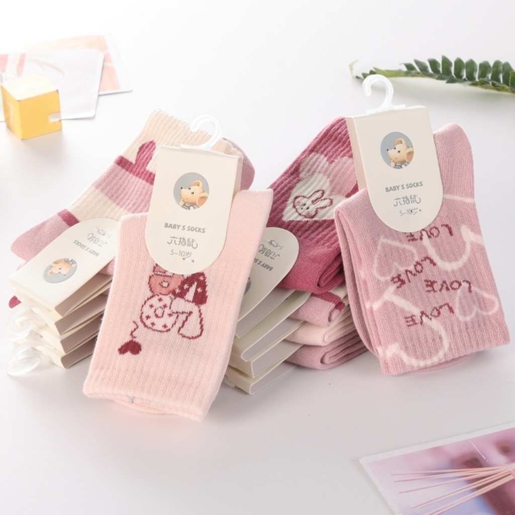 六指鼠秋冬季加长筒儿童袜子女童女孩女宝宝中大童中厚卡通纯棉袜