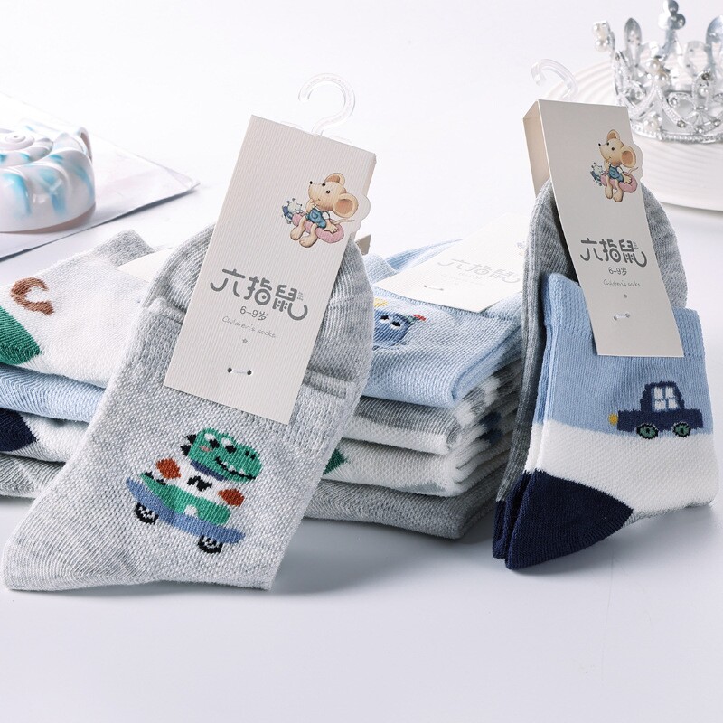 六指鼠男童袜子春夏款中筒男孩夏季薄款宝宝中大童学生儿童薄棉袜