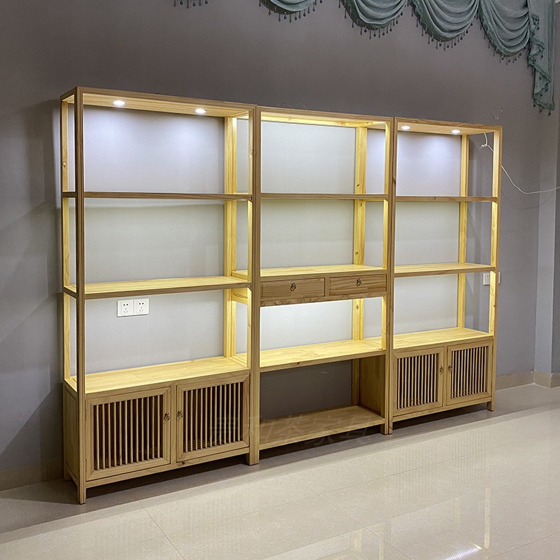 茶叶店实木特产甜品展示架陈列柜新中式博古架小摆件