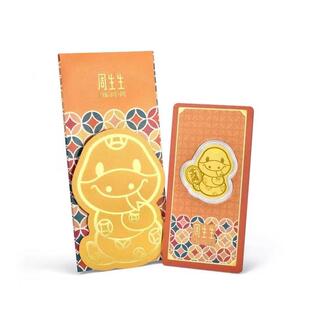 新品周家Au999.9黄金生生有礼招财蛇压岁钱生肖蛇金片94306手机贴
