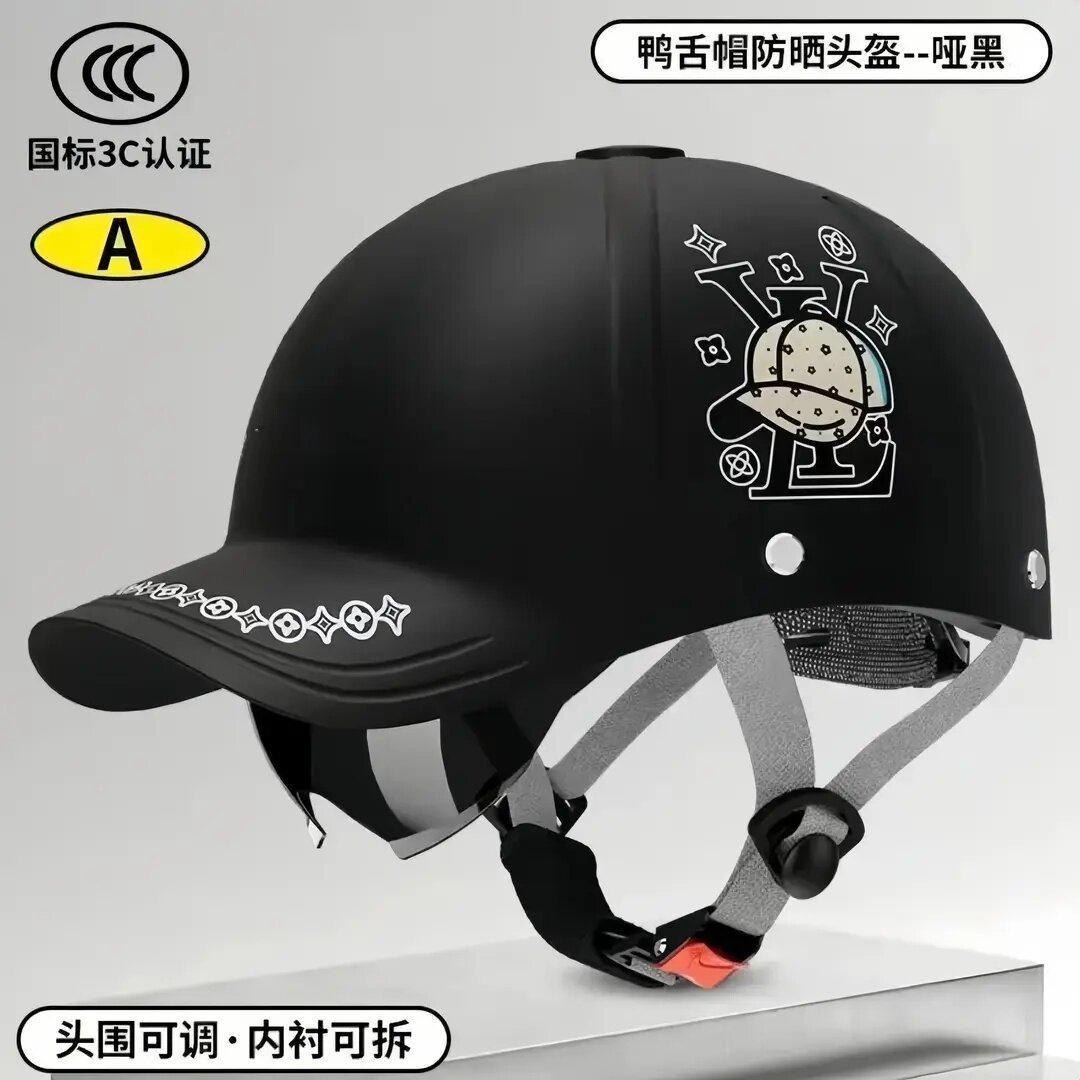 鸭舌帽头盔3C认证夏季透气防晒男女通用电瓶车摩托车揭面安全帽