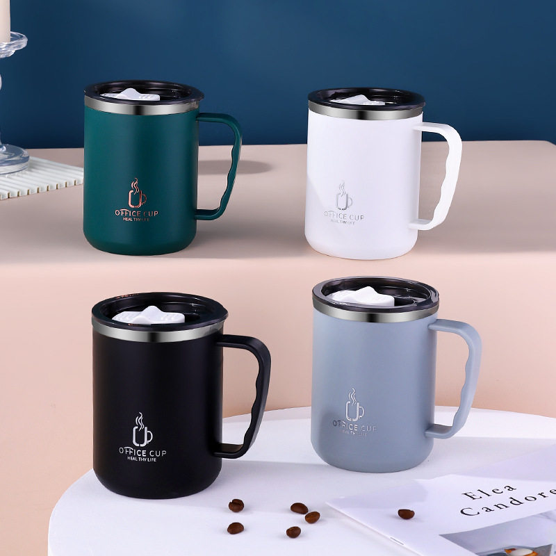不锈钢咖啡杯带盖双层创