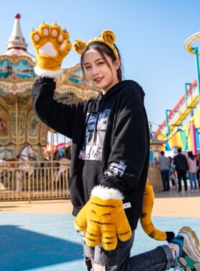 老虎动物尾巴爪子套装表演手套早教发箍学生女孩搞怪金钱豹可爱