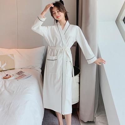 美梦白色睡袍男女浴服纯棉长袖春秋夏季加大码长款睡衣美容