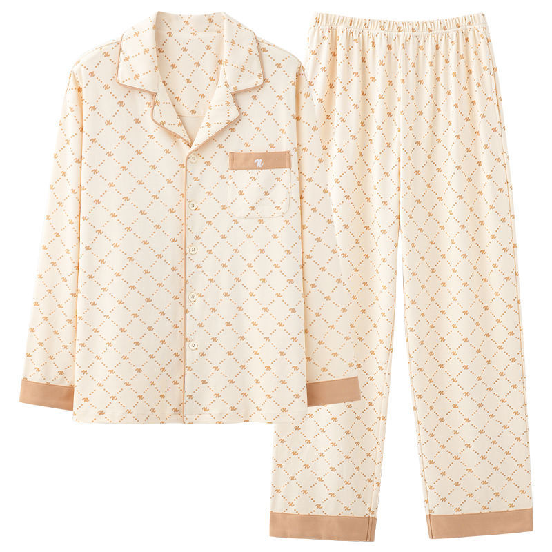 美梦纯棉高档男士睡衣春秋季长袖休闲宽松套装男款夏天家居服