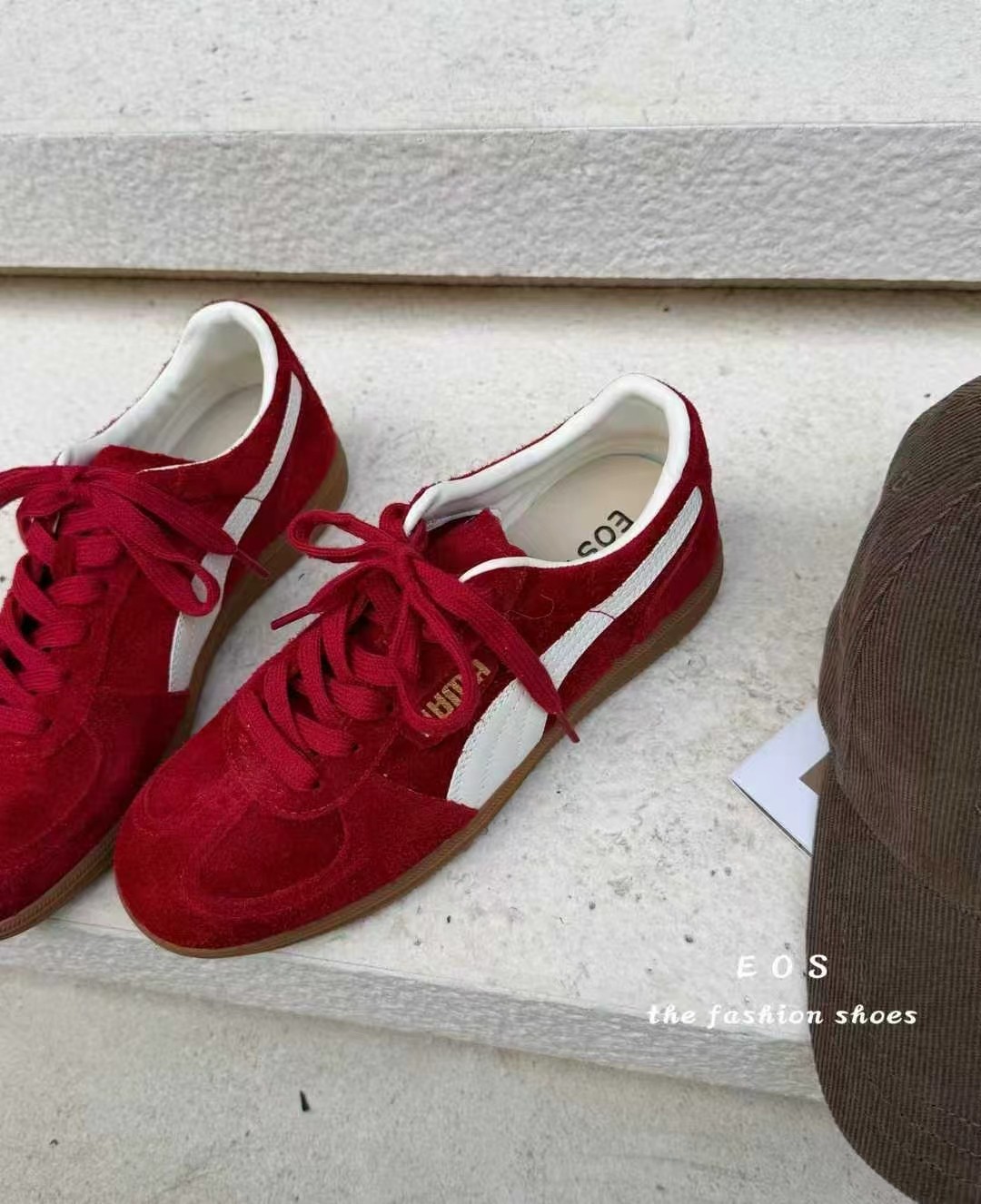 EOS红色德训鞋女2026春季新款韩版百搭真皮平底休闲运动阿甘鞋,女鞋,时尚休闲鞋,淘宝优惠券,粉丝福利购,淘宝优惠卷