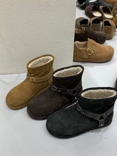 EOS复古加绒勃肯鞋女2025冬新款韩版平底休闲套筒百搭棉鞋雪地靴