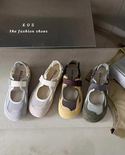 EOS女鞋2026夏季新款韩版百搭网面内增高舒适魔术贴学生休闲单鞋