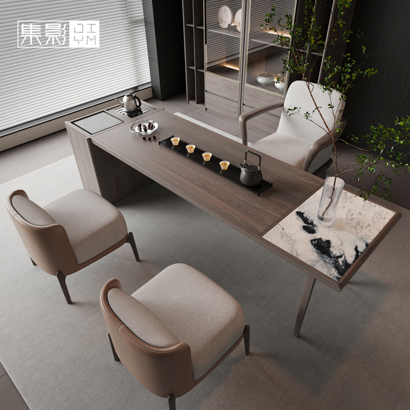 集影轻奢现代简约实木大理石茶台