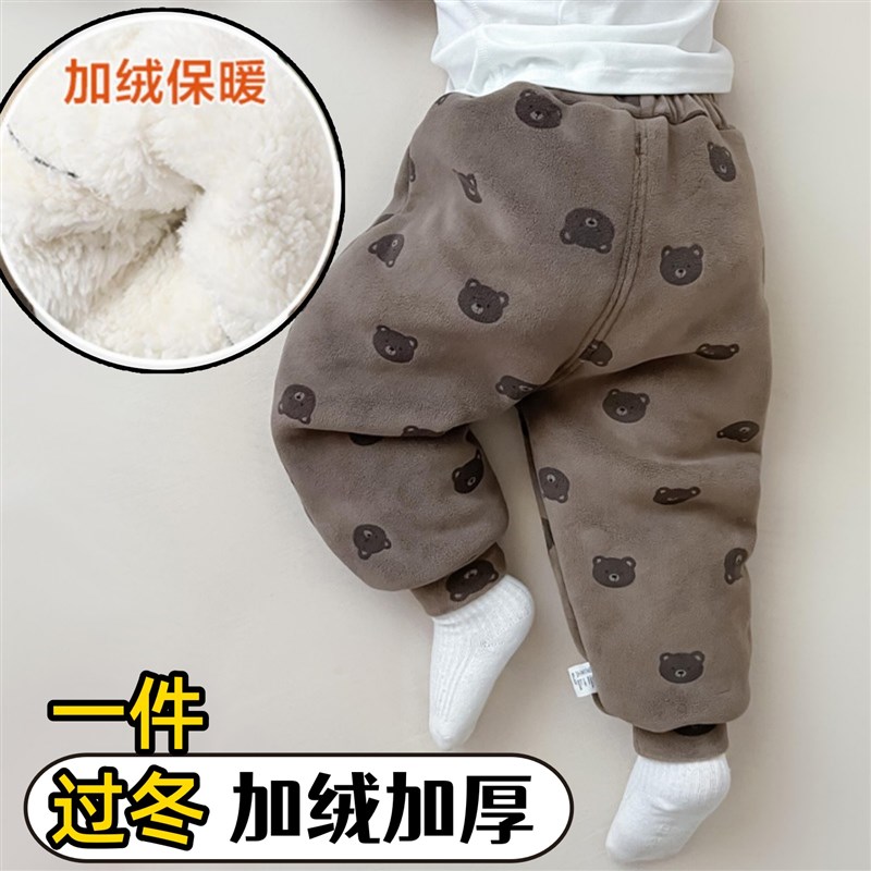 儿童棉裤男童女童冬季裤子宝宝超厚外穿加绒大屁屁裤一体绒保暖裤