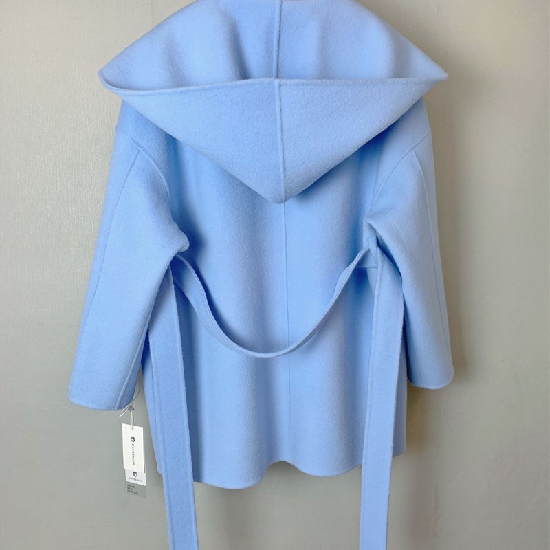 现货大连nss秋冬现货中长款女装连帽宽松版双面羊绒大衣羊毛呢外