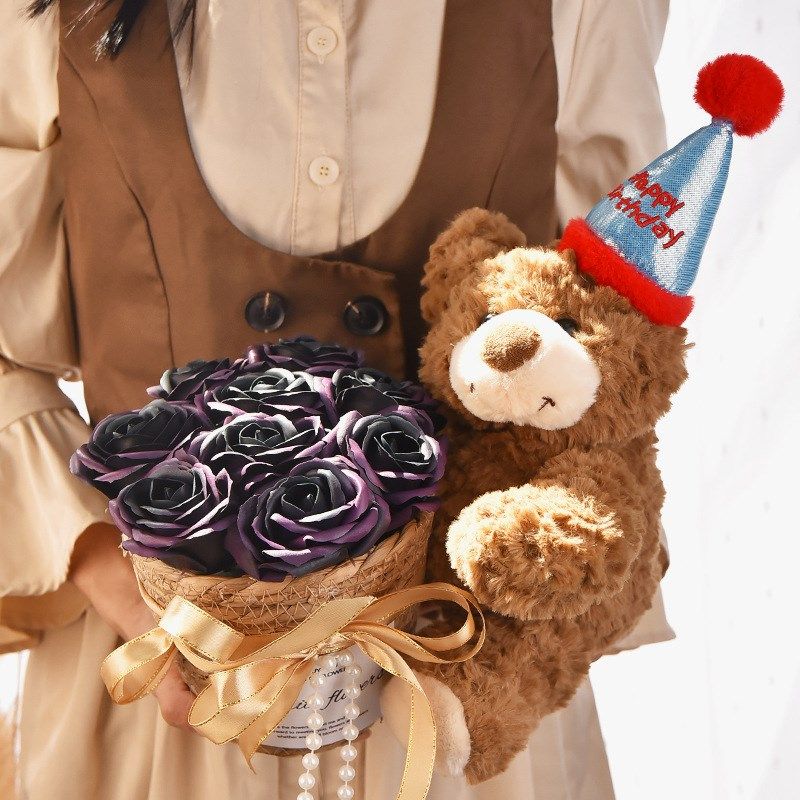 小熊玩偶花束永生花抱抱桶女友生日礼物送女生闺蜜圣诞情人节礼物