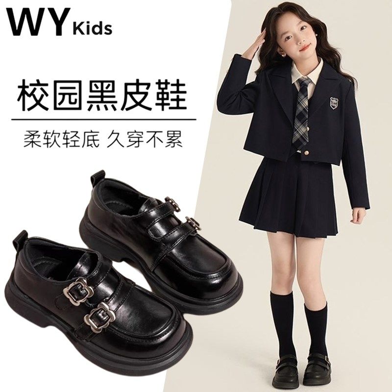 女童小皮鞋秋冬季儿童鞋女孩公主鞋大童黑色乐福鞋2025新款学院风