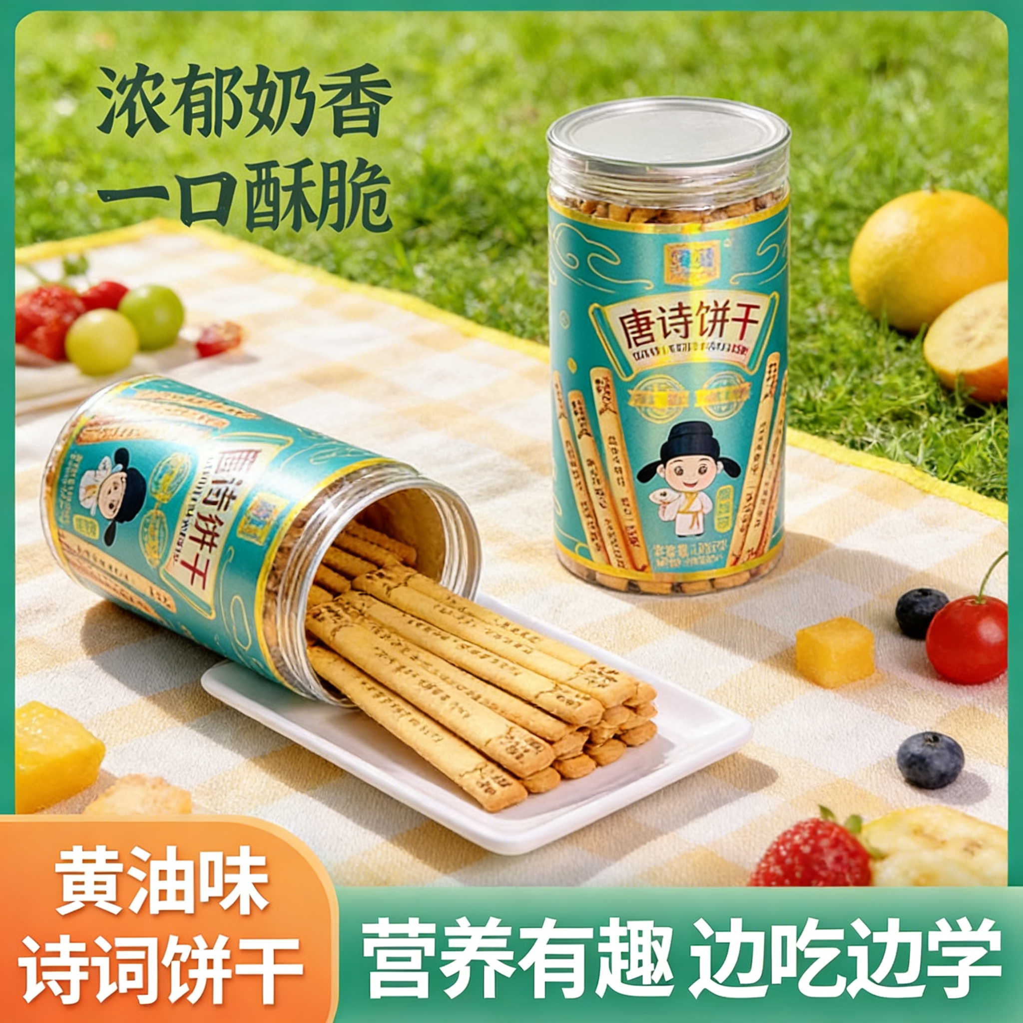 纯顿好运上上签黄油饼干诗词古诗唐诗学生手指趣味长条咸味零食