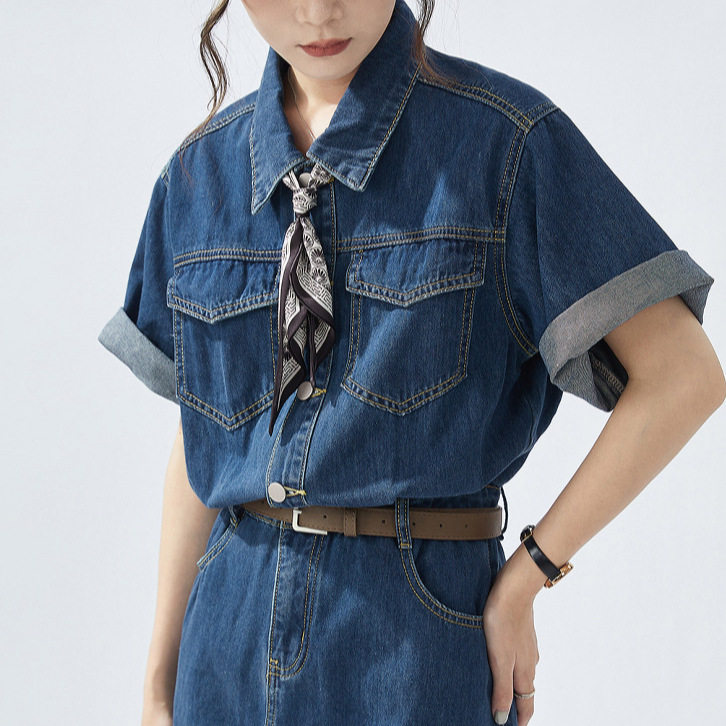 复古牛仔连衣裙女夏季2025新款小众设计感显瘦收腰裙子