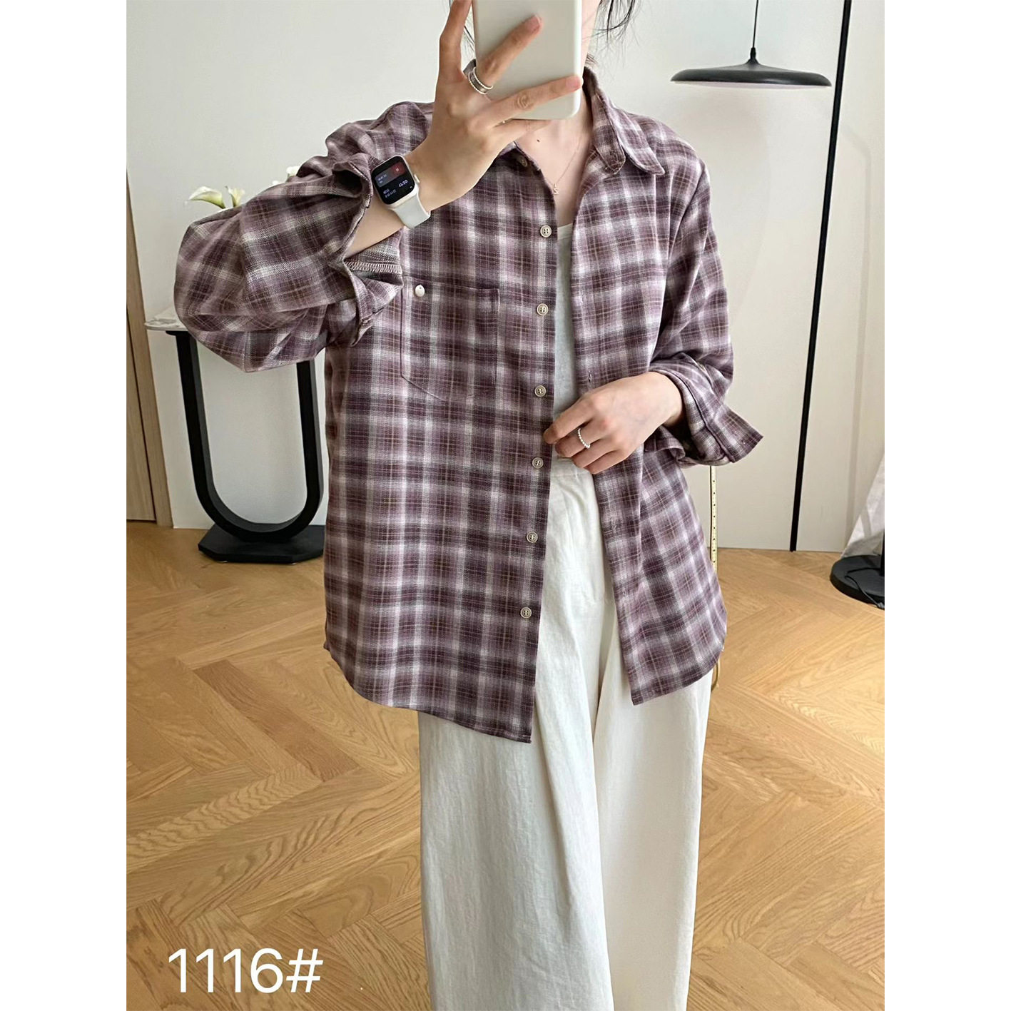 港风秋季时尚宽松休闲磨毛格纹衬衫通勤百搭叠穿长袖外套女ZLG,女装/女士精品,衬衫,淘宝优惠券,粉丝福利购,淘宝优惠卷