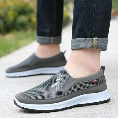 夏季老北京男鞋透气防臭网面洞洞一脚蹬爸爸鞋防滑运动健步鞋舒适