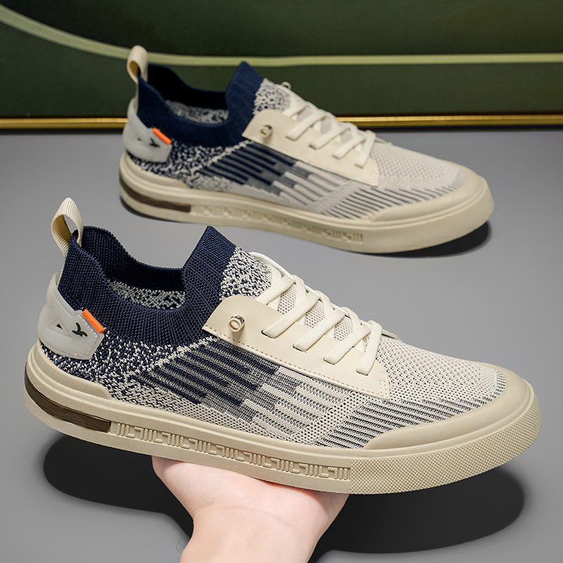 男士夏季休闲网面鞋清凉感潮鞋潮流透气板鞋一脚蹬飞织薄款男鞋